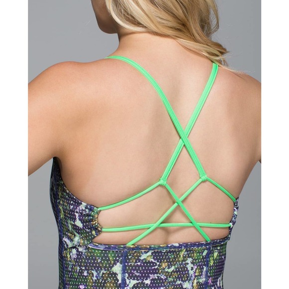 Lululemon Tank Top 4 Dancing Warrior Floral Print Purple Green Strappy Workout - Picture 5 of 11